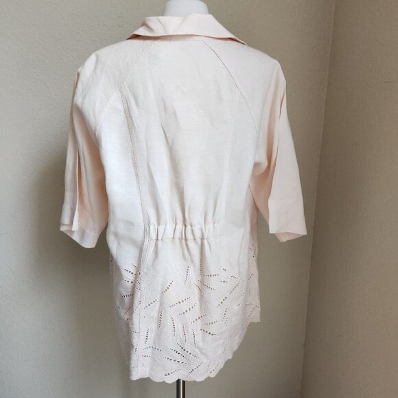 Chico’s 100% Linen Jacket Women’s  Zip Long Size 2 M 12  Eyelet Cutouts Pink‎ - Picture 4 of 16